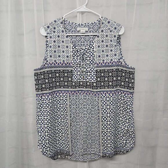 Liz Claiborne Blue White Floral Boho Tank Hippie Festival  XL - Picture 8 of 11